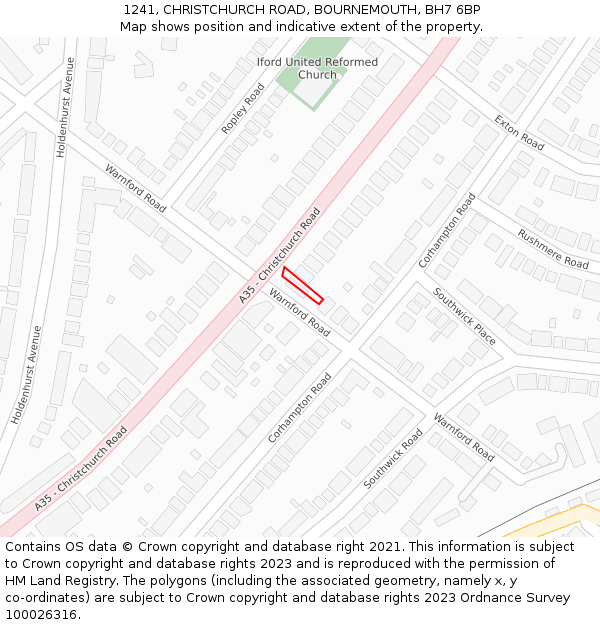 1241, CHRISTCHURCH ROAD, BOURNEMOUTH, BH7 6BP: Location map and indicative extent of plot