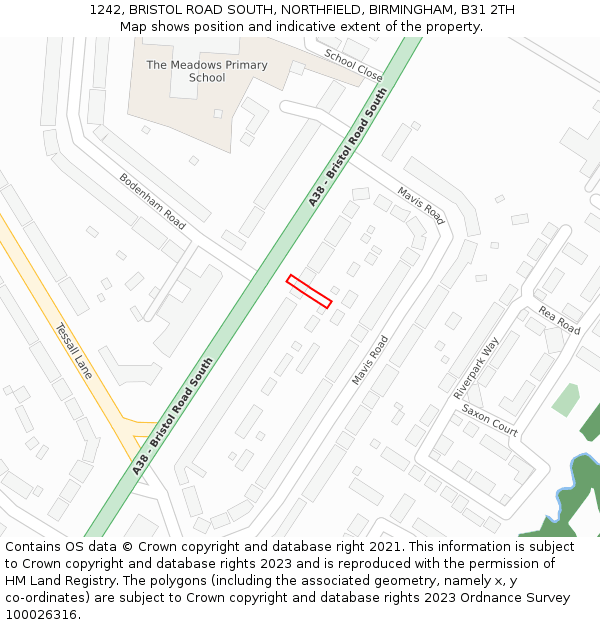 1242, BRISTOL ROAD SOUTH, NORTHFIELD, BIRMINGHAM, B31 2TH: Location map and indicative extent of plot