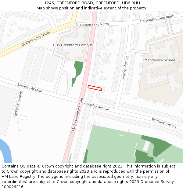 1246, GREENFORD ROAD, GREENFORD, UB6 0HH: Location map and indicative extent of plot