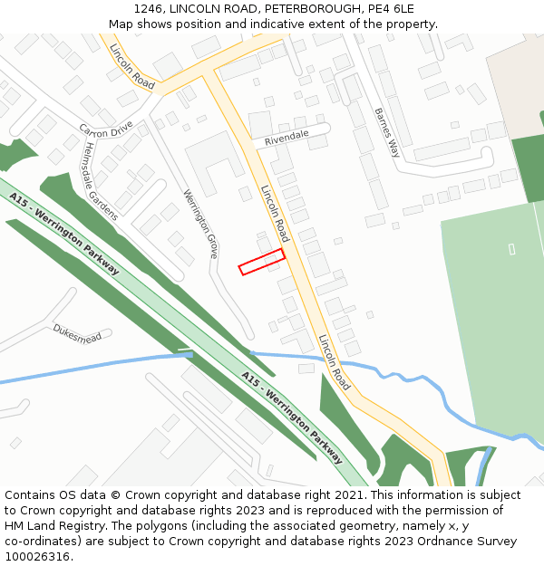 1246, LINCOLN ROAD, PETERBOROUGH, PE4 6LE: Location map and indicative extent of plot