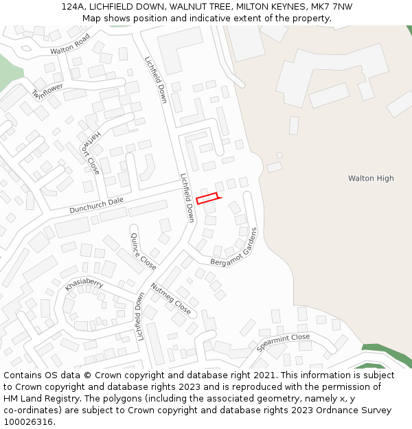 124A, LICHFIELD DOWN, WALNUT TREE, MILTON KEYNES, MK7 7NW: Location map and indicative extent of plot