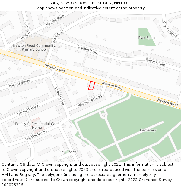 124A, NEWTON ROAD, RUSHDEN, NN10 0HL: Location map and indicative extent of plot