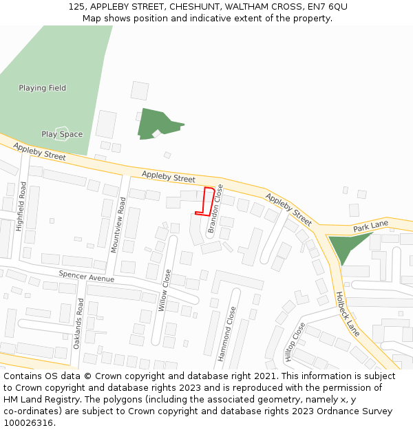 125, APPLEBY STREET, CHESHUNT, WALTHAM CROSS, EN7 6QU: Location map and indicative extent of plot