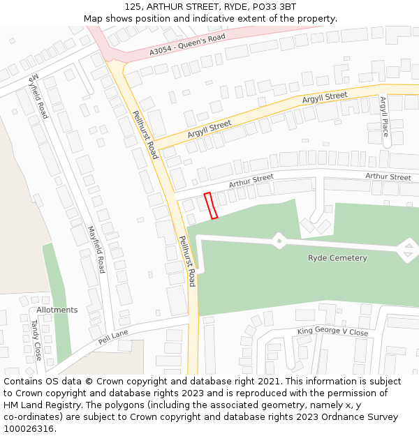 125, ARTHUR STREET, RYDE, PO33 3BT: Location map and indicative extent of plot