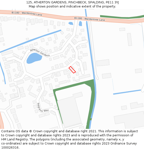 125, ATHERTON GARDENS, PINCHBECK, SPALDING, PE11 3YJ: Location map and indicative extent of plot