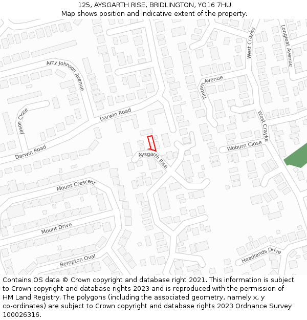 125, AYSGARTH RISE, BRIDLINGTON, YO16 7HU: Location map and indicative extent of plot