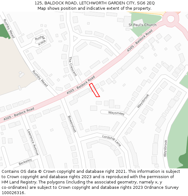 125, BALDOCK ROAD, LETCHWORTH GARDEN CITY, SG6 2EQ: Location map and indicative extent of plot