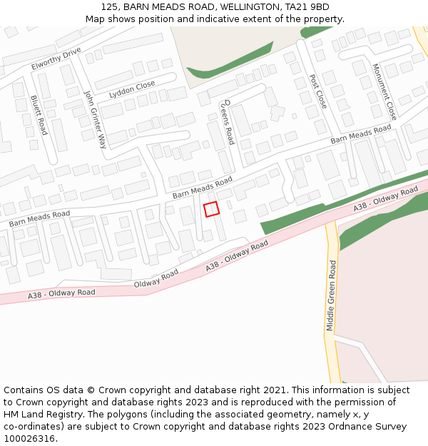 125, BARN MEADS ROAD, WELLINGTON, TA21 9BD: Location map and indicative extent of plot