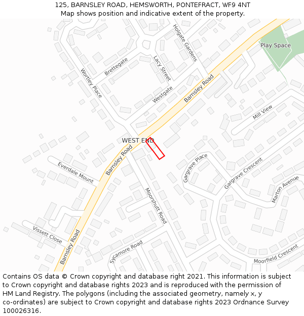 125, BARNSLEY ROAD, HEMSWORTH, PONTEFRACT, WF9 4NT: Location map and indicative extent of plot