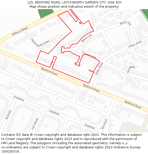 125, BEDFORD ROAD, LETCHWORTH GARDEN CITY, SG6 4DY: Location map and indicative extent of plot