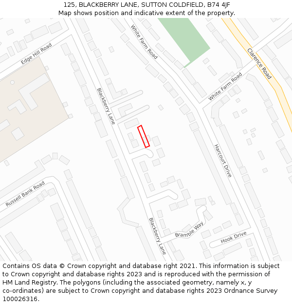 125, BLACKBERRY LANE, SUTTON COLDFIELD, B74 4JF: Location map and indicative extent of plot