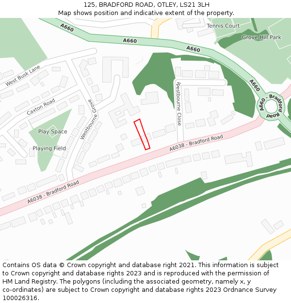 125, BRADFORD ROAD, OTLEY, LS21 3LH: Location map and indicative extent of plot