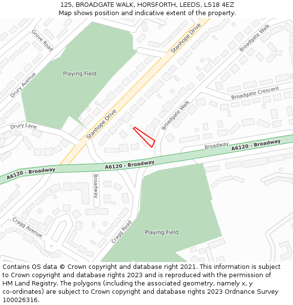 125, BROADGATE WALK, HORSFORTH, LEEDS, LS18 4EZ: Location map and indicative extent of plot