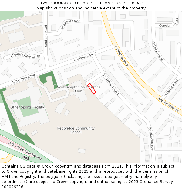 125, BROOKWOOD ROAD, SOUTHAMPTON, SO16 9AP: Location map and indicative extent of plot