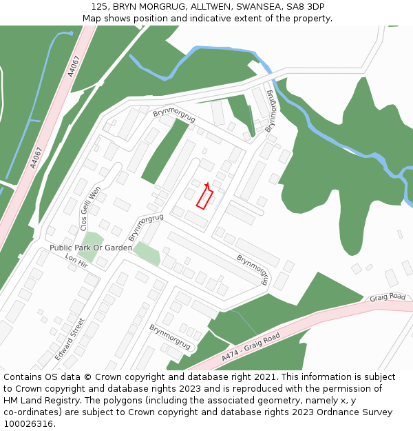 125, BRYN MORGRUG, ALLTWEN, SWANSEA, SA8 3DP: Location map and indicative extent of plot