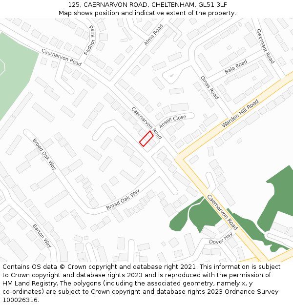 125, CAERNARVON ROAD, CHELTENHAM, GL51 3LF: Location map and indicative extent of plot