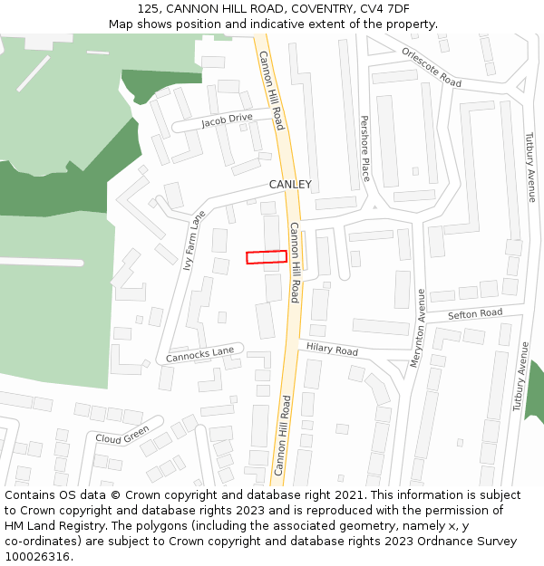 125, CANNON HILL ROAD, COVENTRY, CV4 7DF: Location map and indicative extent of plot