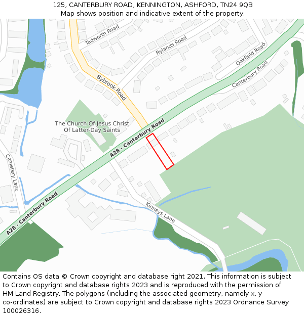 125, CANTERBURY ROAD, KENNINGTON, ASHFORD, TN24 9QB: Location map and indicative extent of plot