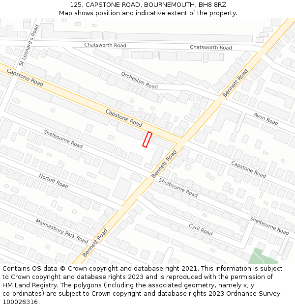 125, CAPSTONE ROAD, BOURNEMOUTH, BH8 8RZ: Location map and indicative extent of plot
