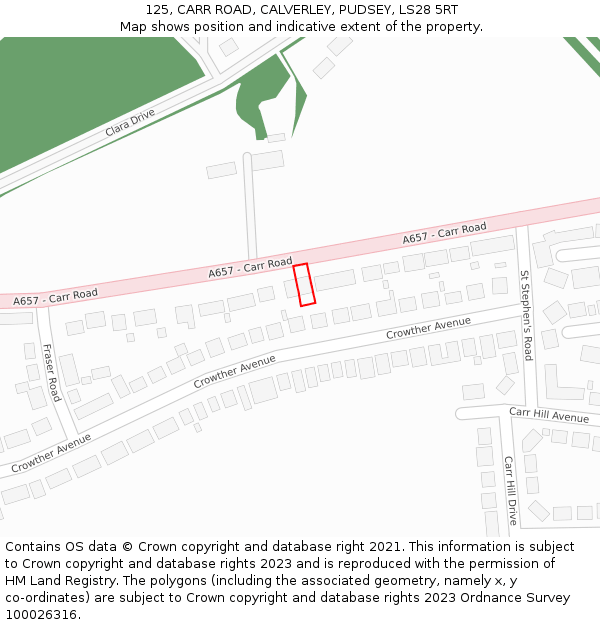 125, CARR ROAD, CALVERLEY, PUDSEY, LS28 5RT: Location map and indicative extent of plot