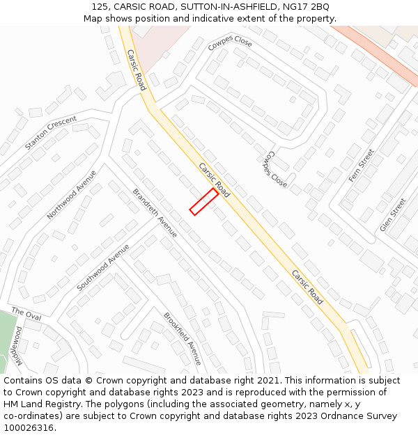 125, CARSIC ROAD, SUTTON-IN-ASHFIELD, NG17 2BQ: Location map and indicative extent of plot