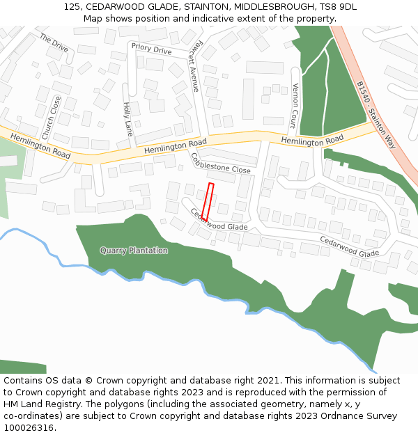 125, CEDARWOOD GLADE, STAINTON, MIDDLESBROUGH, TS8 9DL: Location map and indicative extent of plot