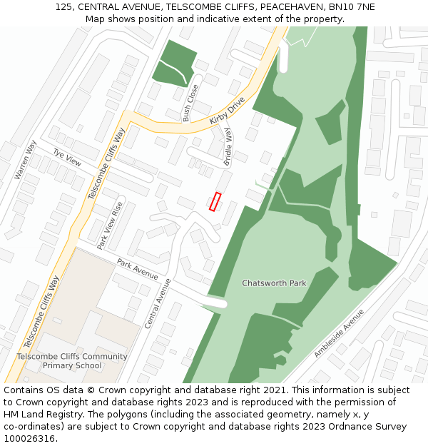 125, CENTRAL AVENUE, TELSCOMBE CLIFFS, PEACEHAVEN, BN10 7NE: Location map and indicative extent of plot