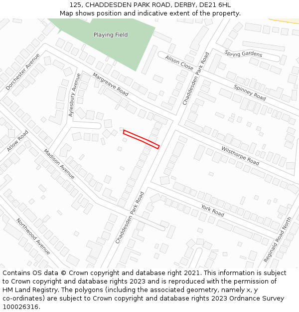 125, CHADDESDEN PARK ROAD, DERBY, DE21 6HL: Location map and indicative extent of plot