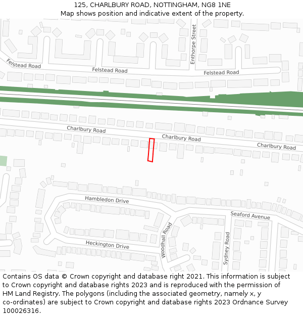 125, CHARLBURY ROAD, NOTTINGHAM, NG8 1NE: Location map and indicative extent of plot