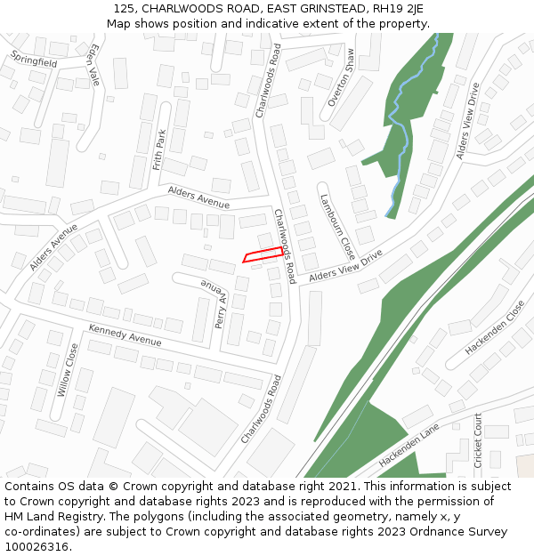 125, CHARLWOODS ROAD, EAST GRINSTEAD, RH19 2JE: Location map and indicative extent of plot