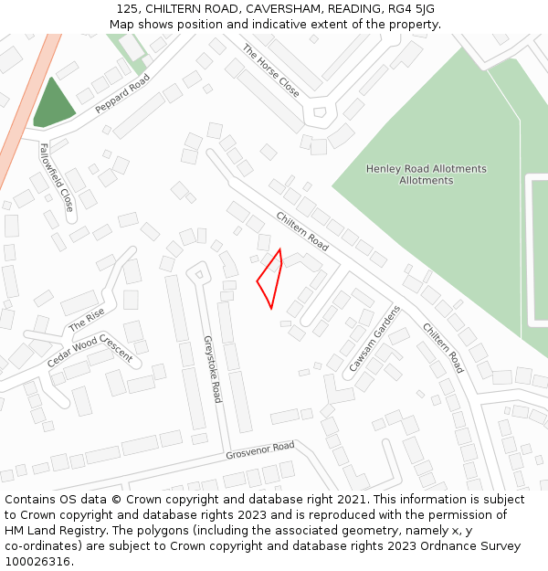 125, CHILTERN ROAD, CAVERSHAM, READING, RG4 5JG: Location map and indicative extent of plot