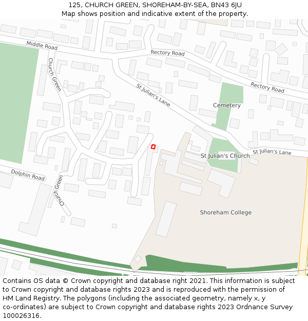 125, CHURCH GREEN, SHOREHAM-BY-SEA, BN43 6JU: Location map and indicative extent of plot