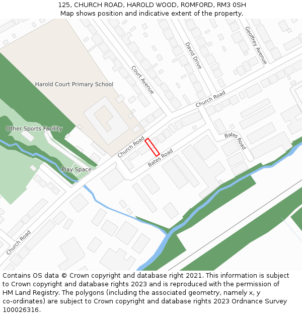 125, CHURCH ROAD, HAROLD WOOD, ROMFORD, RM3 0SH: Location map and indicative extent of plot