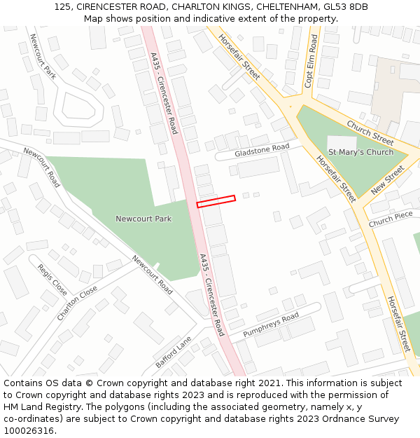 125, CIRENCESTER ROAD, CHARLTON KINGS, CHELTENHAM, GL53 8DB: Location map and indicative extent of plot