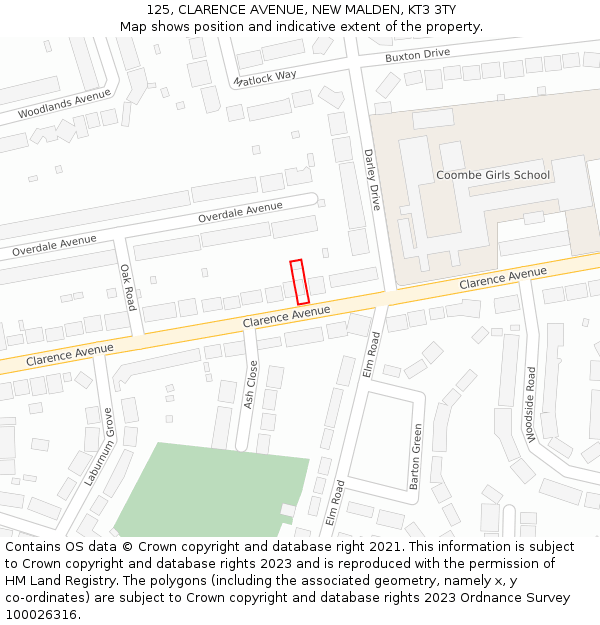 125, CLARENCE AVENUE, NEW MALDEN, KT3 3TY: Location map and indicative extent of plot