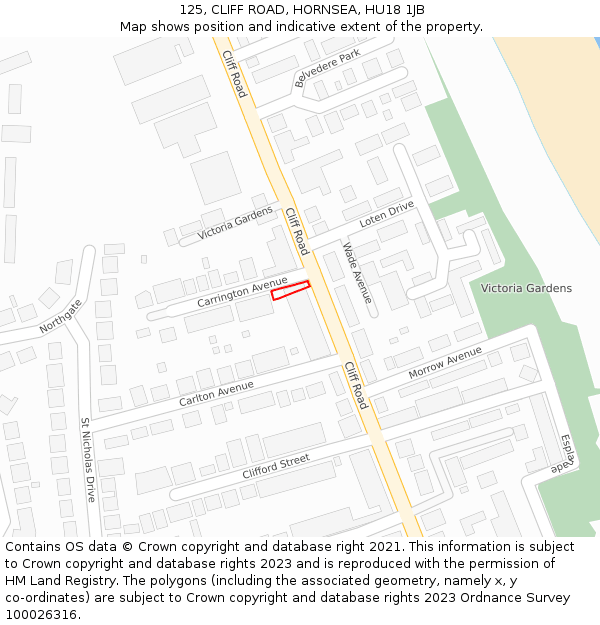 125, CLIFF ROAD, HORNSEA, HU18 1JB: Location map and indicative extent of plot