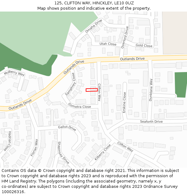 125, CLIFTON WAY, HINCKLEY, LE10 0UZ: Location map and indicative extent of plot