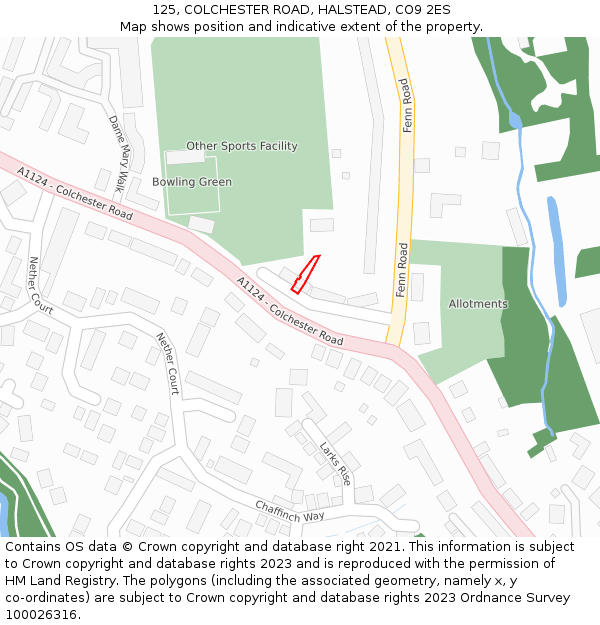 125, COLCHESTER ROAD, HALSTEAD, CO9 2ES: Location map and indicative extent of plot