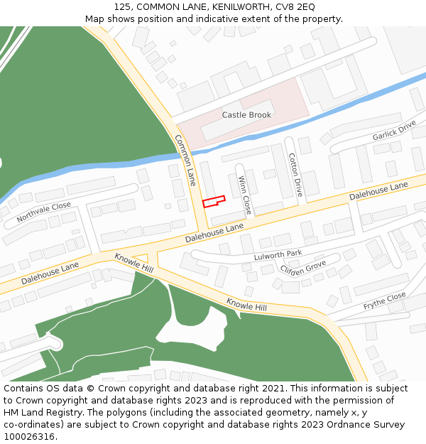 125, COMMON LANE, KENILWORTH, CV8 2EQ: Location map and indicative extent of plot