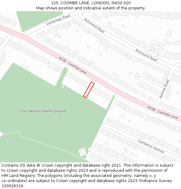 125, COOMBE LANE, LONDON, SW20 0QY: Location map and indicative extent of plot