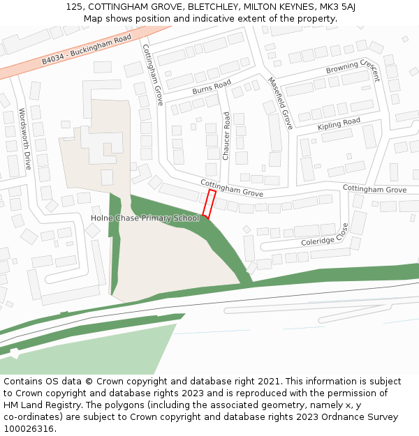 125, COTTINGHAM GROVE, BLETCHLEY, MILTON KEYNES, MK3 5AJ: Location map and indicative extent of plot