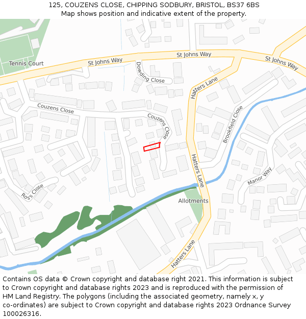 125, COUZENS CLOSE, CHIPPING SODBURY, BRISTOL, BS37 6BS: Location map and indicative extent of plot