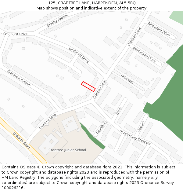 125, CRABTREE LANE, HARPENDEN, AL5 5RQ: Location map and indicative extent of plot