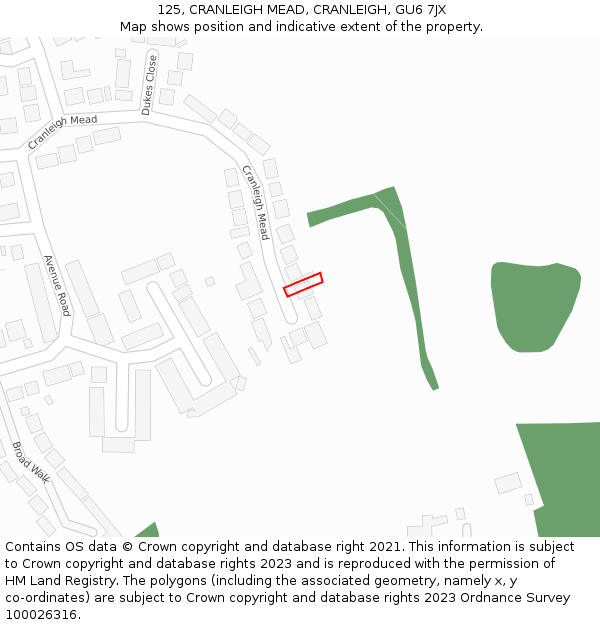 125, CRANLEIGH MEAD, CRANLEIGH, GU6 7JX: Location map and indicative extent of plot