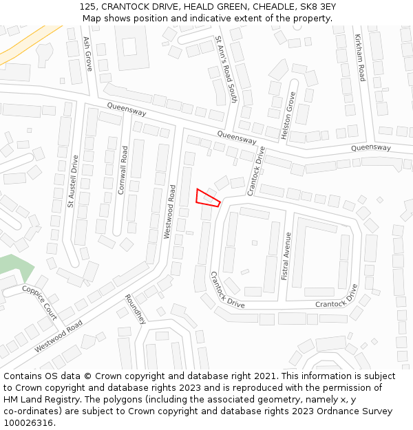 125, CRANTOCK DRIVE, HEALD GREEN, CHEADLE, SK8 3EY: Location map and indicative extent of plot