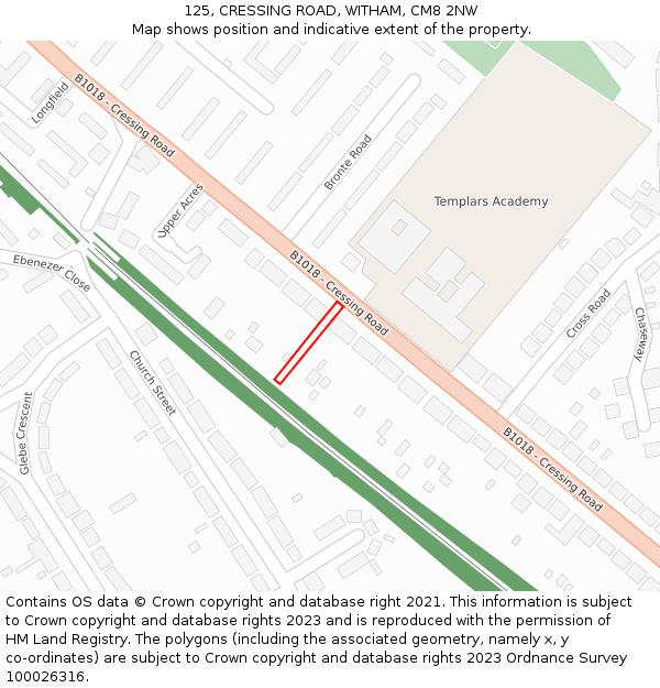 125, CRESSING ROAD, WITHAM, CM8 2NW: Location map and indicative extent of plot