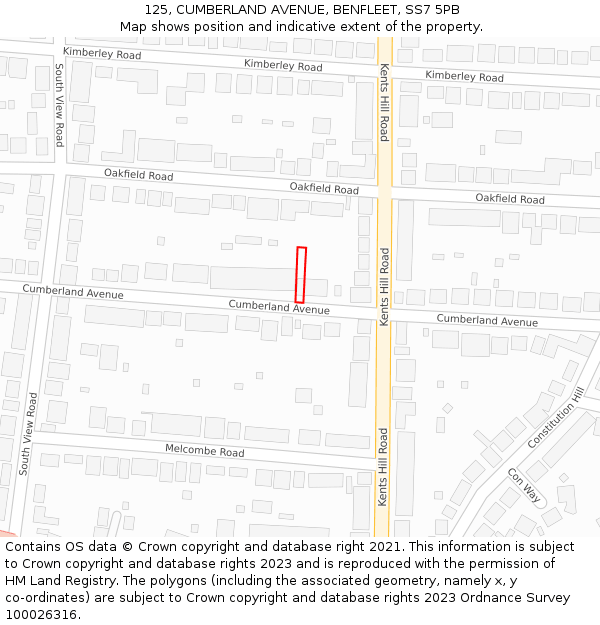 125, CUMBERLAND AVENUE, BENFLEET, SS7 5PB: Location map and indicative extent of plot