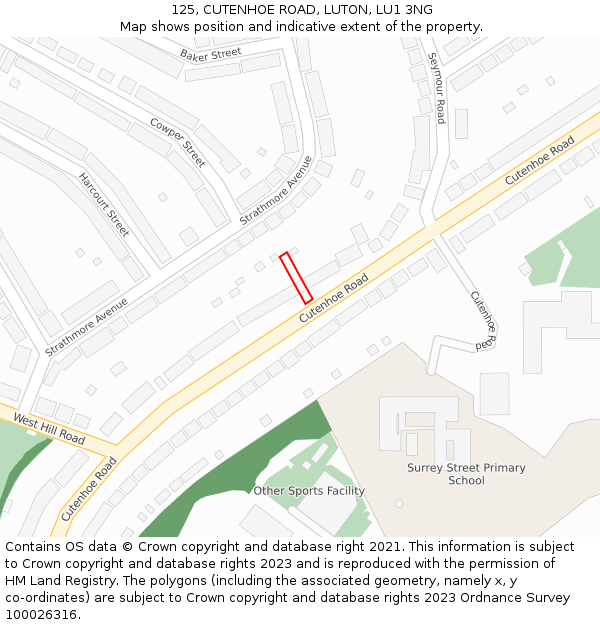 125, CUTENHOE ROAD, LUTON, LU1 3NG: Location map and indicative extent of plot