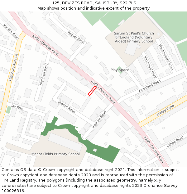 125, DEVIZES ROAD, SALISBURY, SP2 7LS: Location map and indicative extent of plot