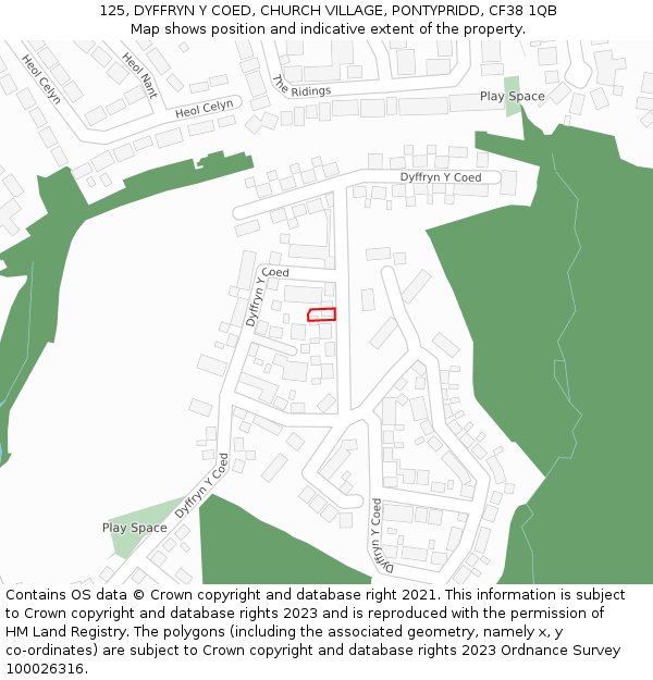 125, DYFFRYN Y COED, CHURCH VILLAGE, PONTYPRIDD, CF38 1QB: Location map and indicative extent of plot